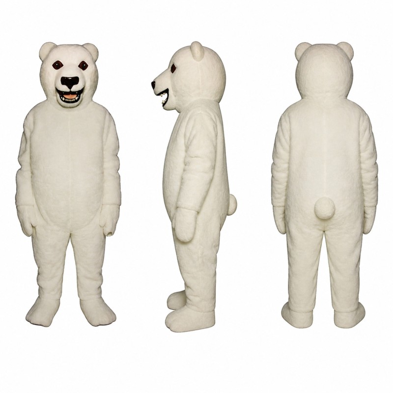 Polar Bear Mascot Costume in White with Smiling Face Adult