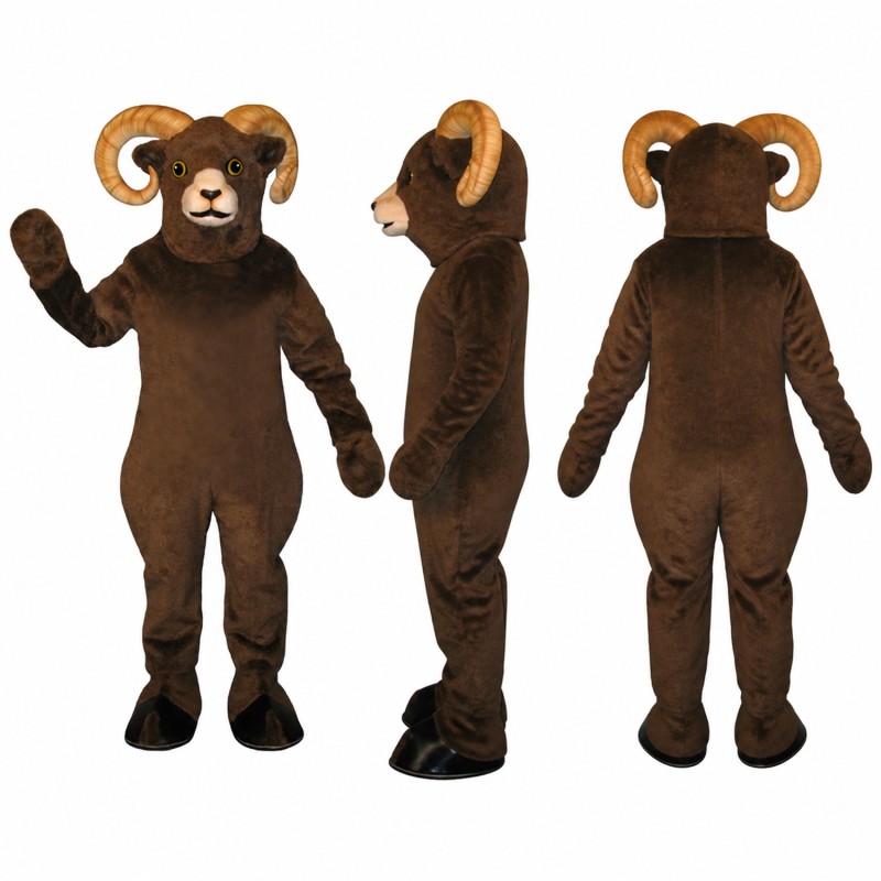 Ram Mascot Costume in Brown with Curled Horns Adult