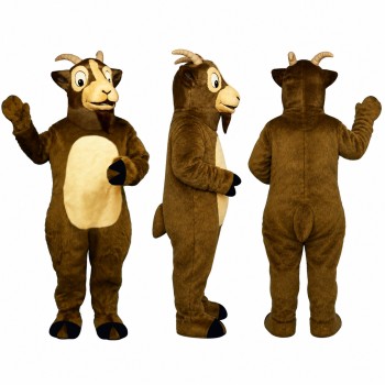 Ram Mascot Costume in Brown with Cream Belly and Curled Horns Adult