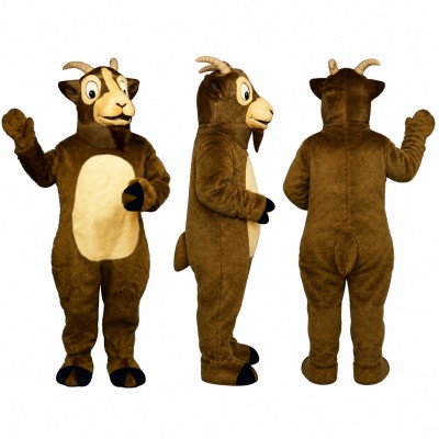 Ram Mascot Costume in Brown with Cream Belly and Curled Horns Adult
