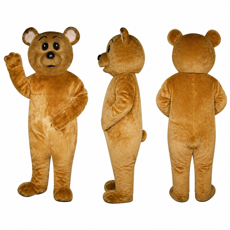 Bear Mascot Costume in Golden Brown with Friendly Face Adult