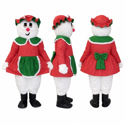 Snowwoman Mascot Costume in White with Red and Green Dress Adult