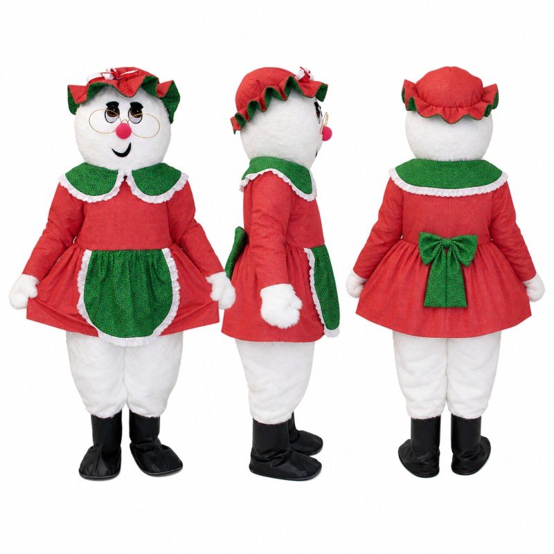 Snowwoman Mascot Costume in White with Red and Green Dress Adult