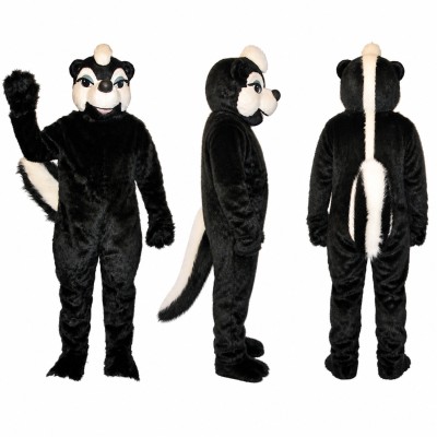 Skunk Mascot Costume in Black and White with Raised Tail Adult