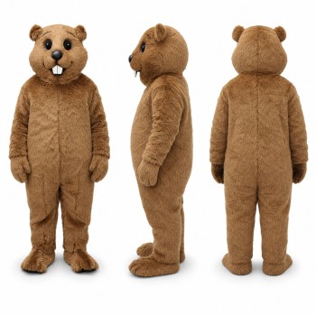 Beaver Mascot Costume in Tan with Buck Teeth Adult