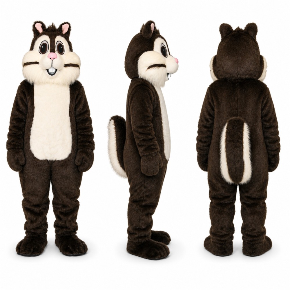 Chipmunk Mascot Costume in Black and White with Pink Nose Adult
