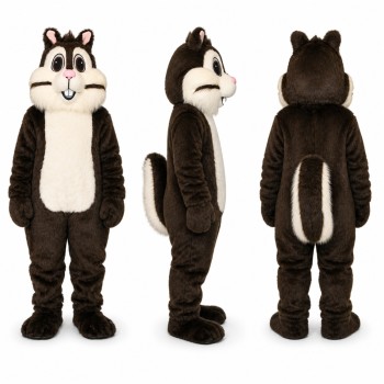 Chipmunk Mascot Costume in Black and White with Pink Nose Adult