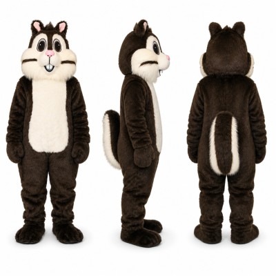 Chipmunk Mascot Costume in Black and White with Pink Nose Adult