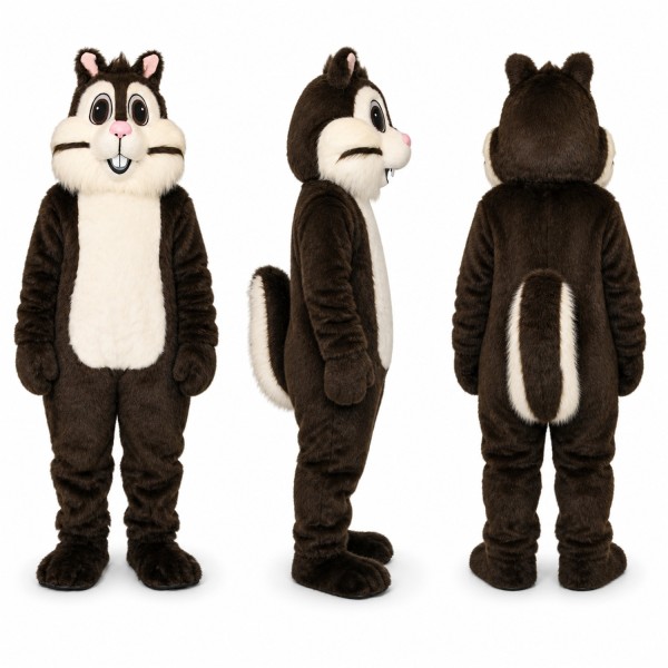 Chipmunk Mascot Costume in Black and White with Pink Nose Adult
