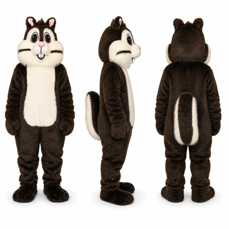 Chipmunk Mascot Costume in Black and White with Pink Nose Adult