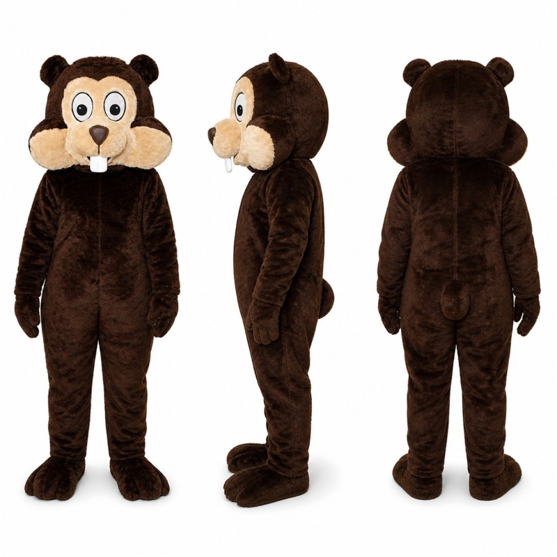 Chipmunk Mascot Costume in Dark Brown with Tan Cheeks Adult