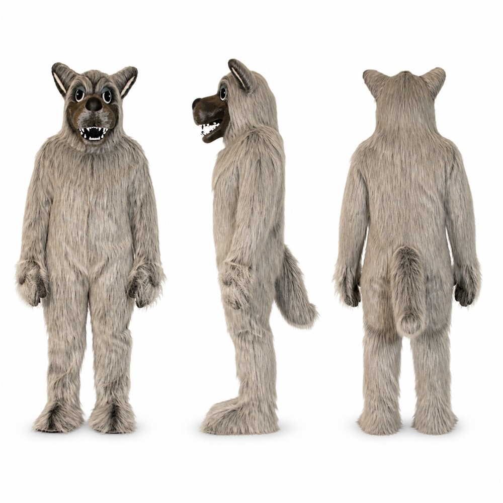 Wolf Mascot Costume in Shaggy Gray with Pointed Ears Adult Wolf Mascot Costume in Shaggy Gray with Pointed Ears Adult