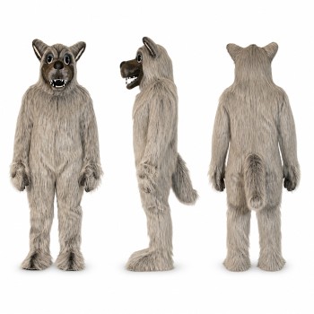 Wolf Mascot Costume in Shaggy Gray with Pointed Ears Adult