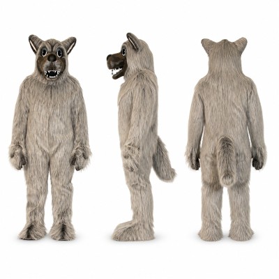 Wolf Mascot Costume in Shaggy Gray with Pointed Ears Adult