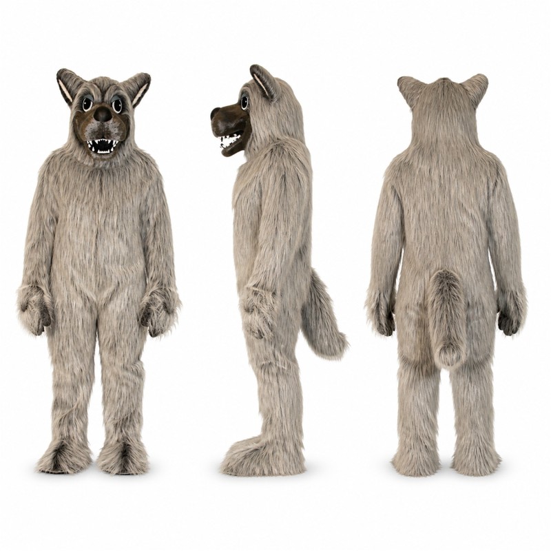 Wolf Mascot Costume in Shaggy Gray with Pointed Ears Adult