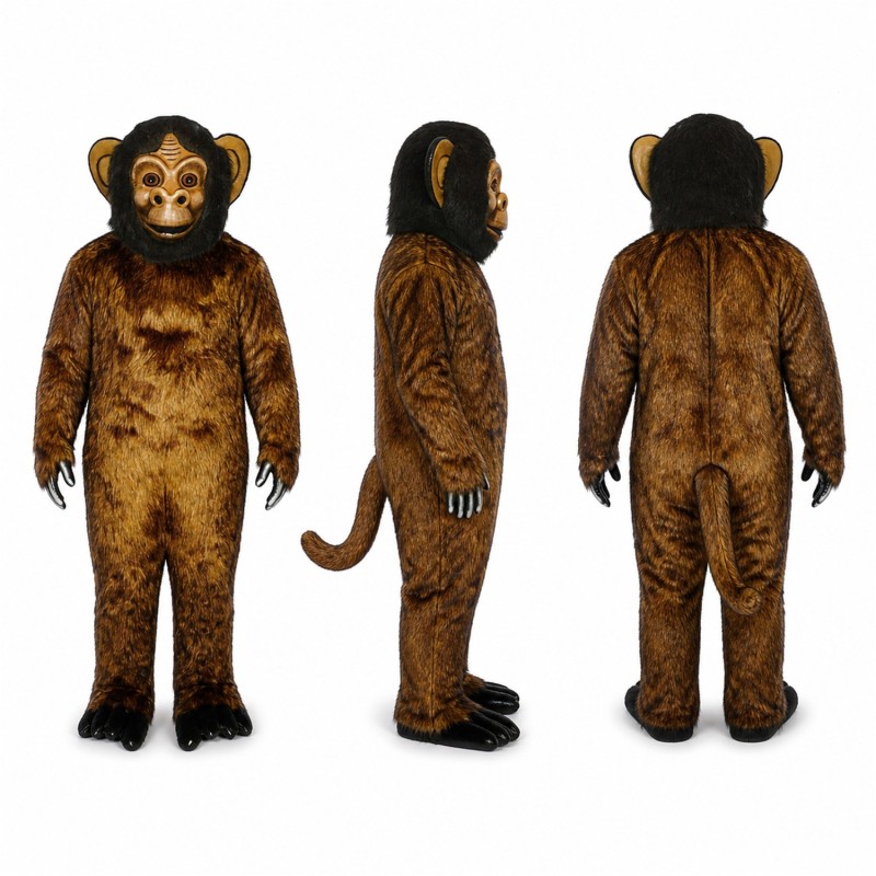 Monkey Mascot Costume in Dark Brown with Tan Face Adult