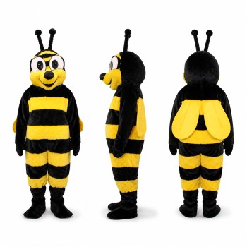 Bee Mascot Costume in Yellow and Black with White Wings Adult