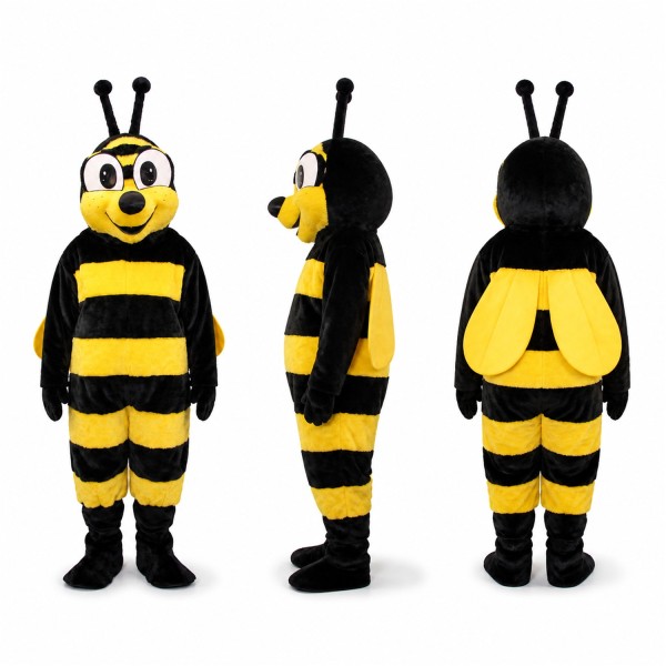 Bee Mascot Costume in Yellow and Black with White Wings Adult
