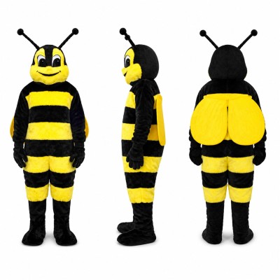 Bee Mascot Costume in Yellow and Black with Smiling Face Adult