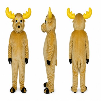 Reindeer Mascot Costume in Golden Tan with Yellow Antlers Adult