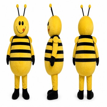 Bee Mascot Costume in Yellow and Black with Round Body Adult