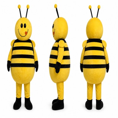 Bee Mascot Costume in Yellow and Black with Round Body Adult