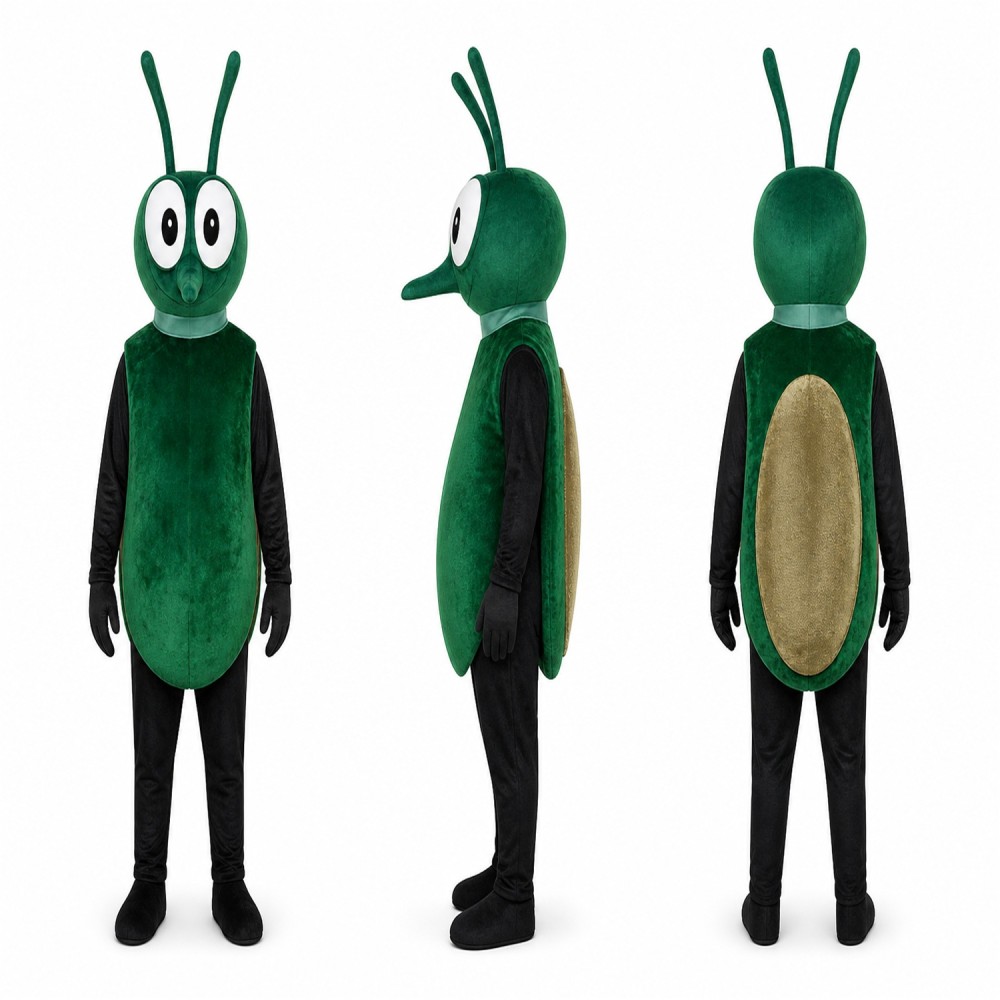 Insect Mascot Costume in Green and Black with Long Antennae Adult