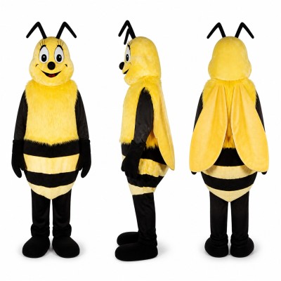 Bee Mascot Costume in Yellow and Black with Smiling Face Adult
