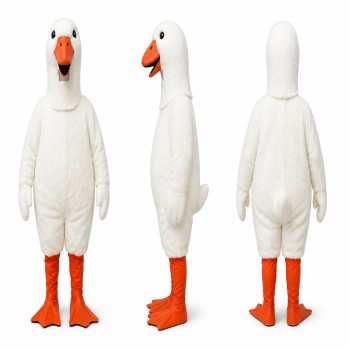Goose Mascot Costume in White with Orange Beak and Feet Adult