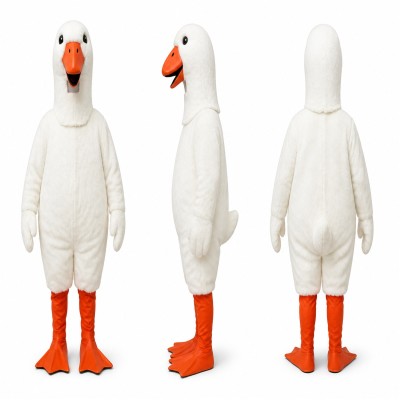 Goose Mascot Costume in White with Orange Beak and Feet Adult
