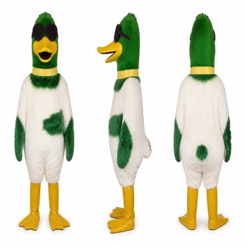 Mallard Duck Mascot Costume in White and Green with Yellow Feet Adult