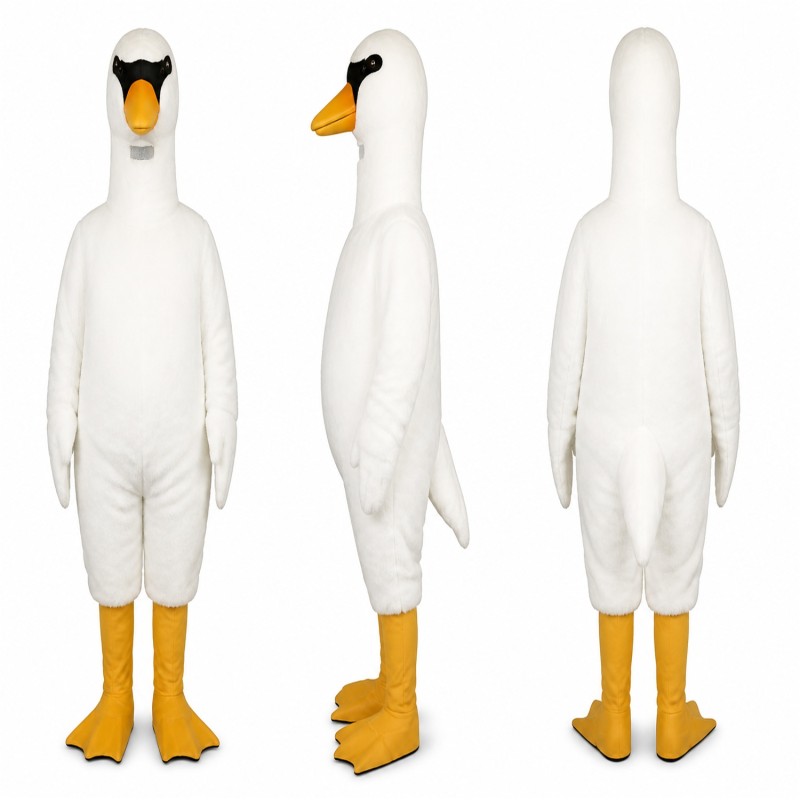 Goose Mascot Costume in White with Yellow Feet Adult