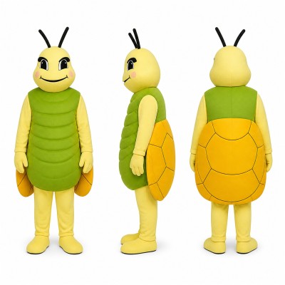 Beetle Mascot Costume in Green with Yellow Face Adult