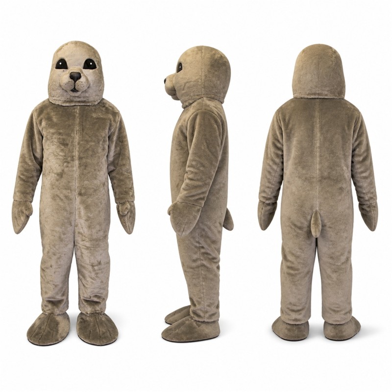 Seal Mascot Costume in Gray with Whiskered Face Adult
