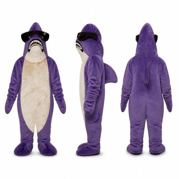 Shark Mascot Costume in Purple and Cream with Toothy Mouth Adult