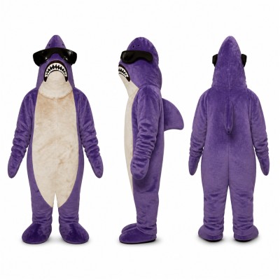 Shark Mascot Costume in Purple and Cream with Toothy Mouth Adult