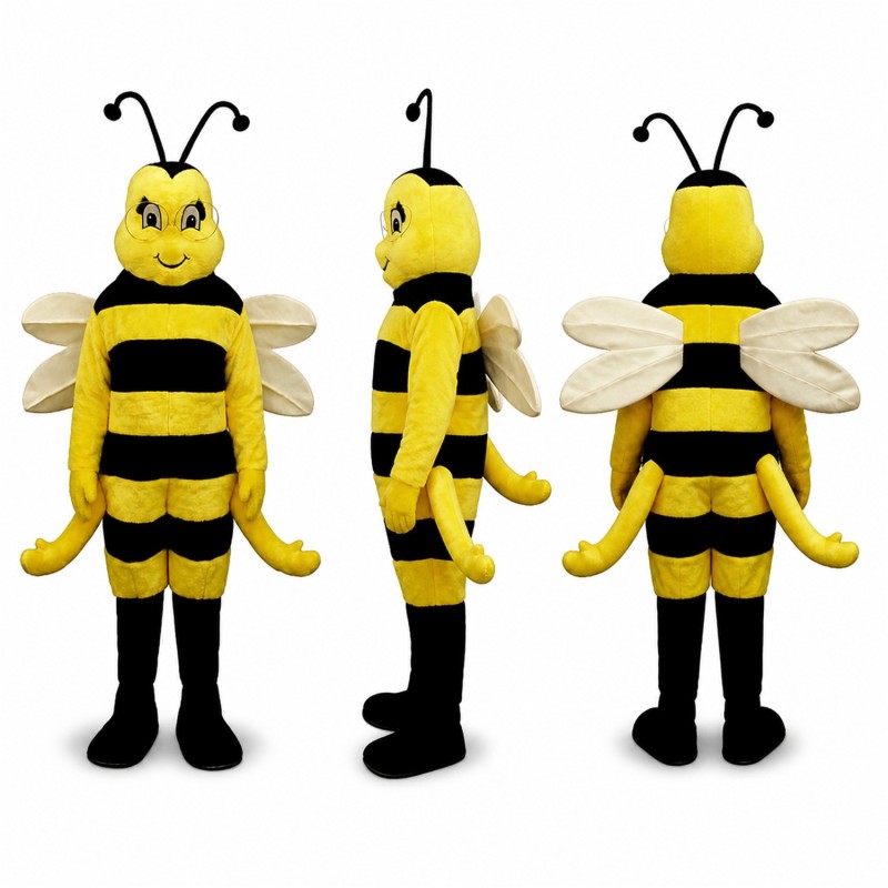 Bee Mascot Costume in Yellow and Black with White Wings Adult