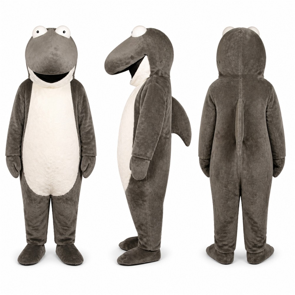 Shark Mascot Costume in Gray and White with Round Eyes Adult Shark Mascot Costume in Gray and White with Round Eyes Adult