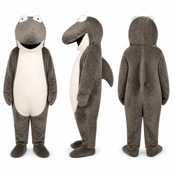 Shark Mascot Costume in Gray and White with Round Eyes Adult