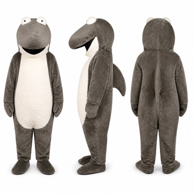 Shark Mascot Costume in Gray and White with Round Eyes Adult