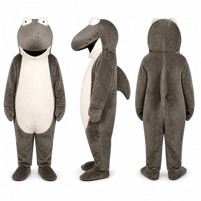 Shark Mascot Costume in Gray and White with Round Eyes Adult