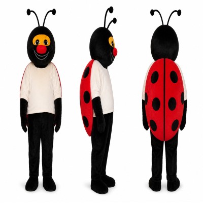 Ant Mascot Costume in Black with Red Face and White Shirt Adult