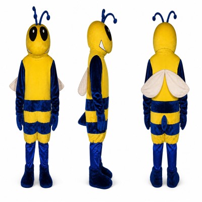 Insect Mascot Costume in Yellow and Blue with Athletic Outfit Adult