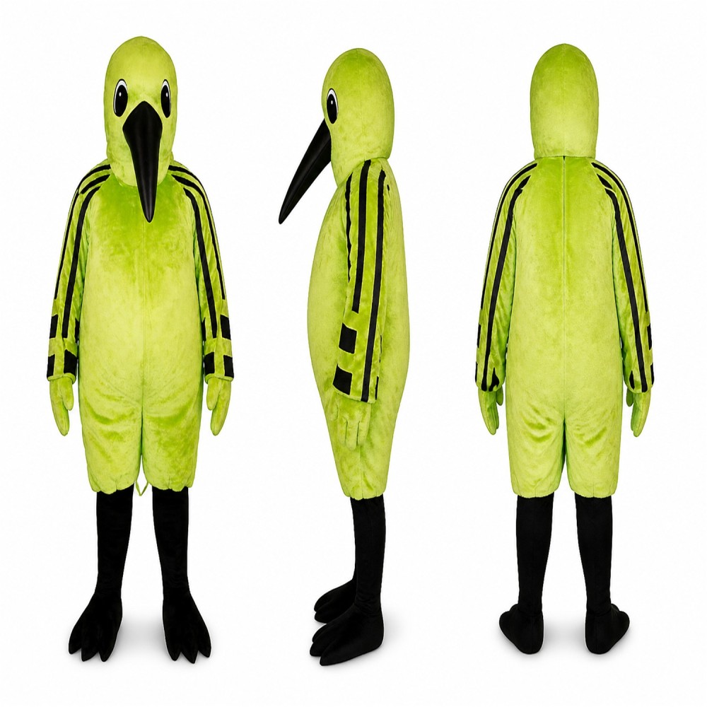 Bird Mascot Costume in Lime Green with Black Beak and Feet Adult Bird Mascot Costume in Lime Green with Black Beak and Feet Adult