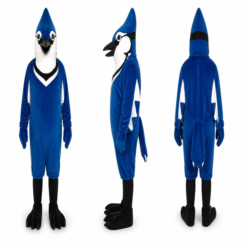 Blue Jay Mascot Costume in Blue and Black with White Chest Adult