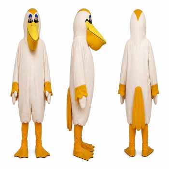 White Bird Mascot Costume with Yellow Beak and Feet Adult