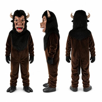 Bull Mascot Costume in Dark Brown with Black Mane Adult