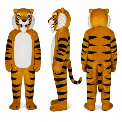 Tiger Mascot Costume in Orange with Black Stripes and White Belly Adult