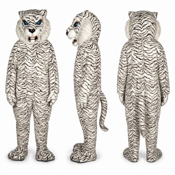 White Tiger Mascot Costume with Gray Stripes Adult