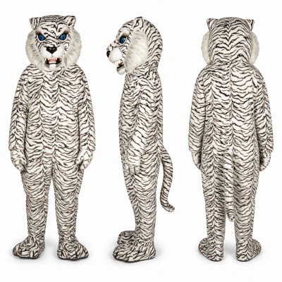 White Tiger Mascot Costume with Gray Stripes Adult
